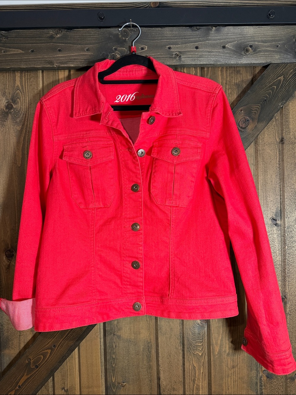 Parasuco Women's Vibrant Red Button-Front Jean Jacket
